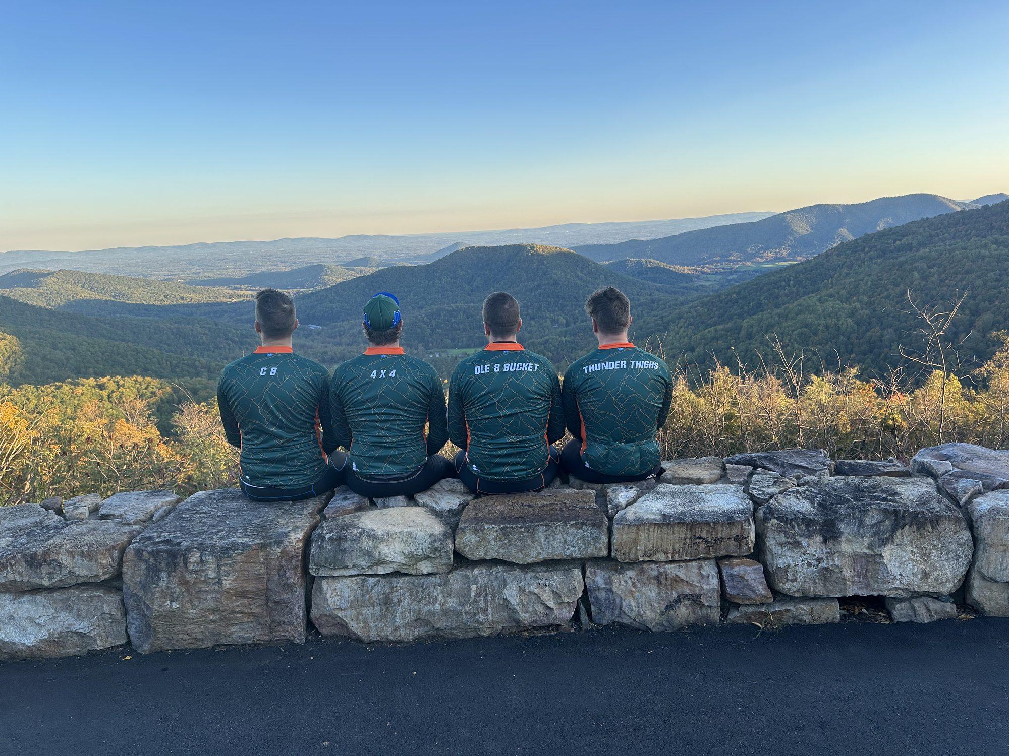 The crew looking out over the Shenandoah valley at sunset
