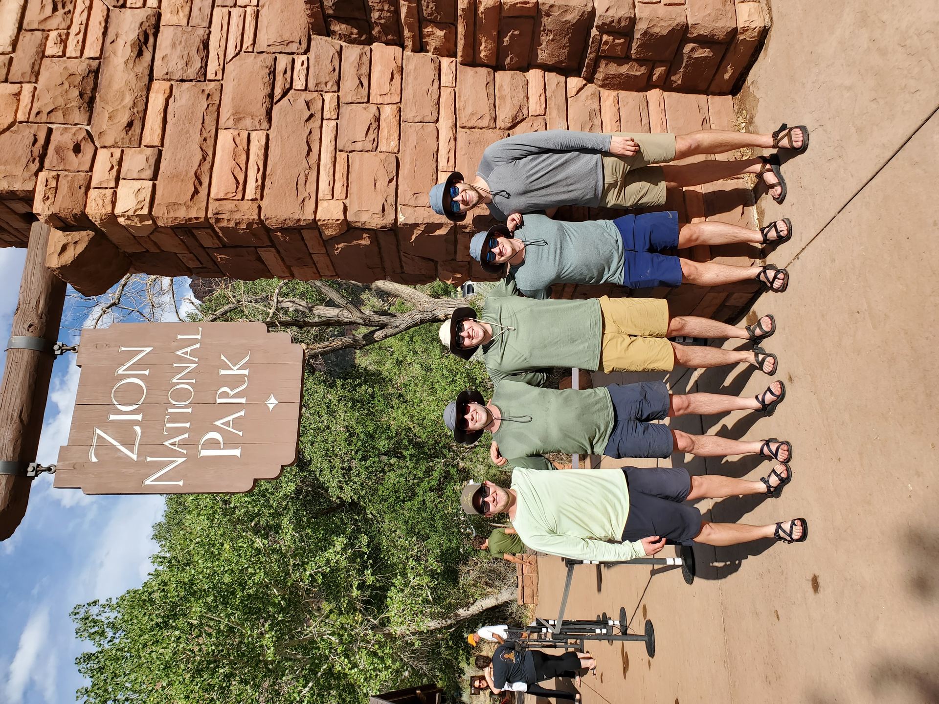 The crew at the Zion National Park entrance sign